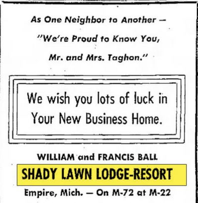 Shady Lawn Inn (Shady Lawn Lodge, Shady Lawn Cabins) - Sept 1958 Ad (newer photo)